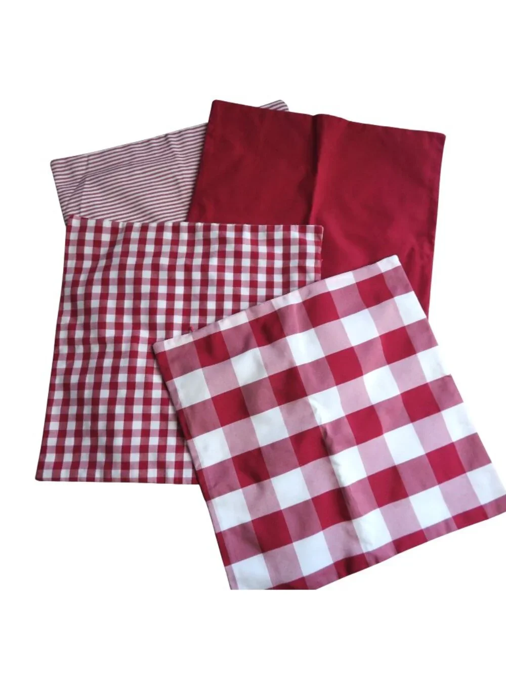 Set of 4 Red White Plaid Solid Pillow Covers 18